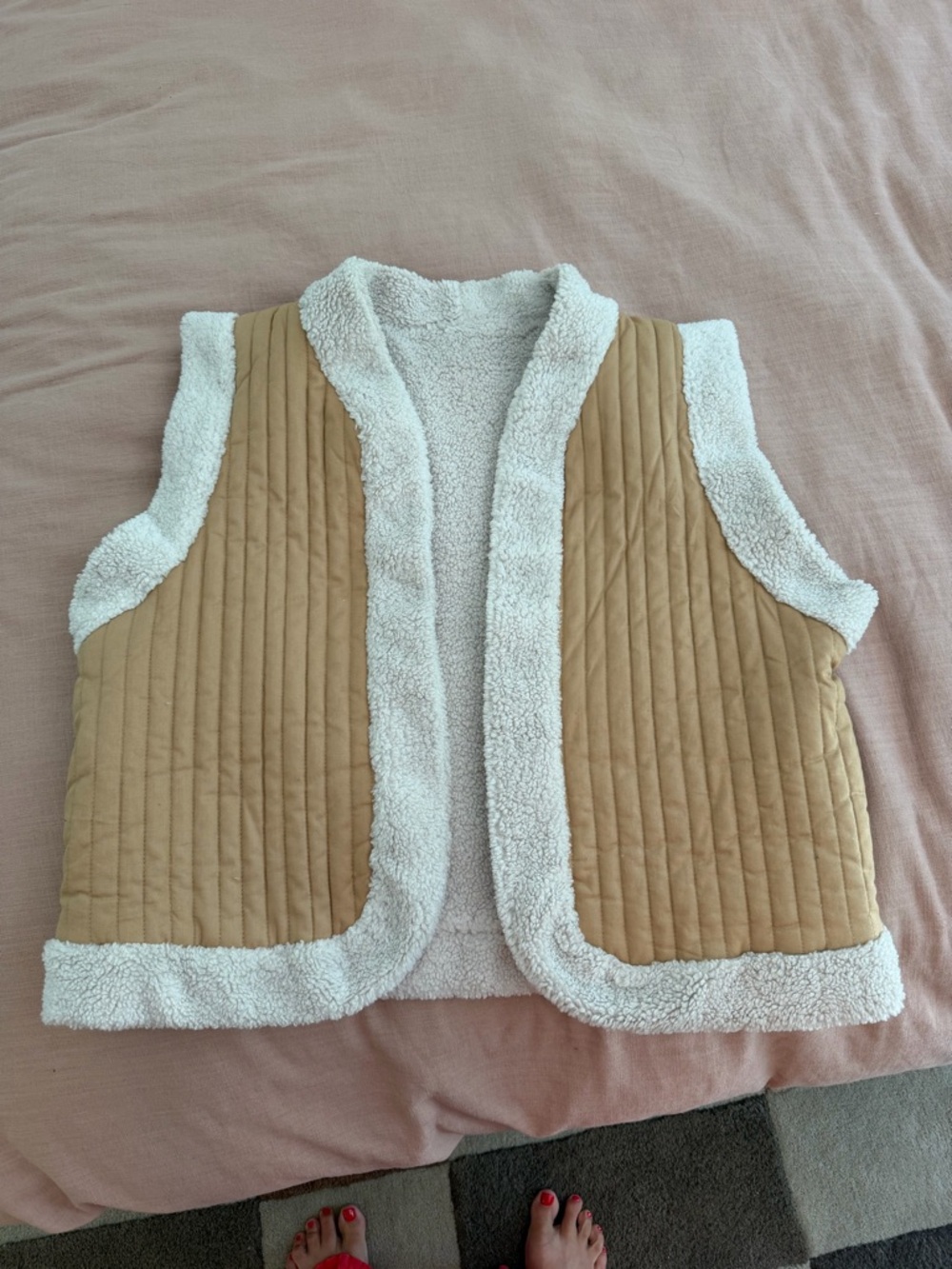Spell Belladonna reversible Quilted Tan Vest with Cream Sherpa Trim